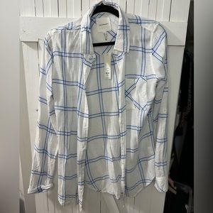 White and Blue checked button down shirt